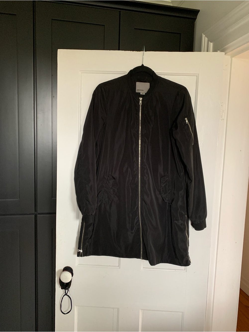 Vero Moda 3/4 length Black Bomber Jacket with Silver Zip